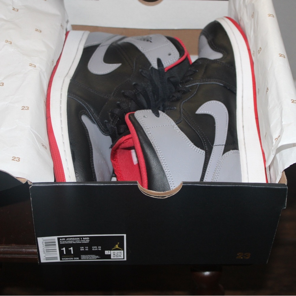 Nike Air Jordan 1 Mid Black Gray Red Sneakers